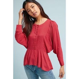 Maeve Dolman Red & White Polka Dot Peplum Top